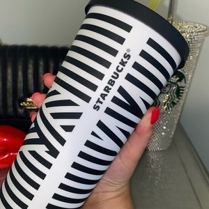 Starbucks Black and White Striped Tumbler